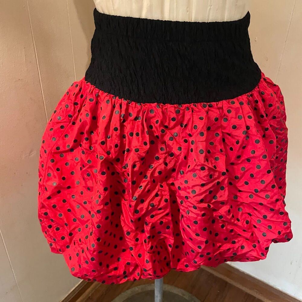 Vintage 80s CRISTINA MAXX Los Angeles BUBBLE Skirt Polka Dot Red Black S